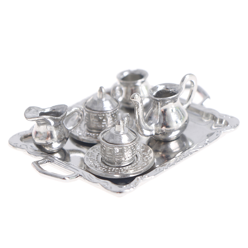 Coffee Tea Game - 10pcs/Set 1/12 Dollhouse Miniature Silver Metal