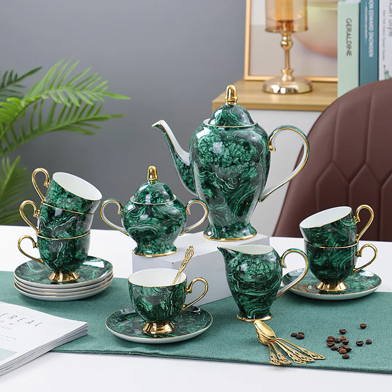 Coffee Tea Green - Bone China Teapot Drinkware Green Gold