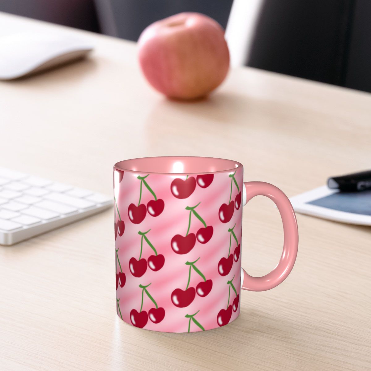 Red Cherry Green Stems Pink Mu - Coffee Tea Green recension och pris