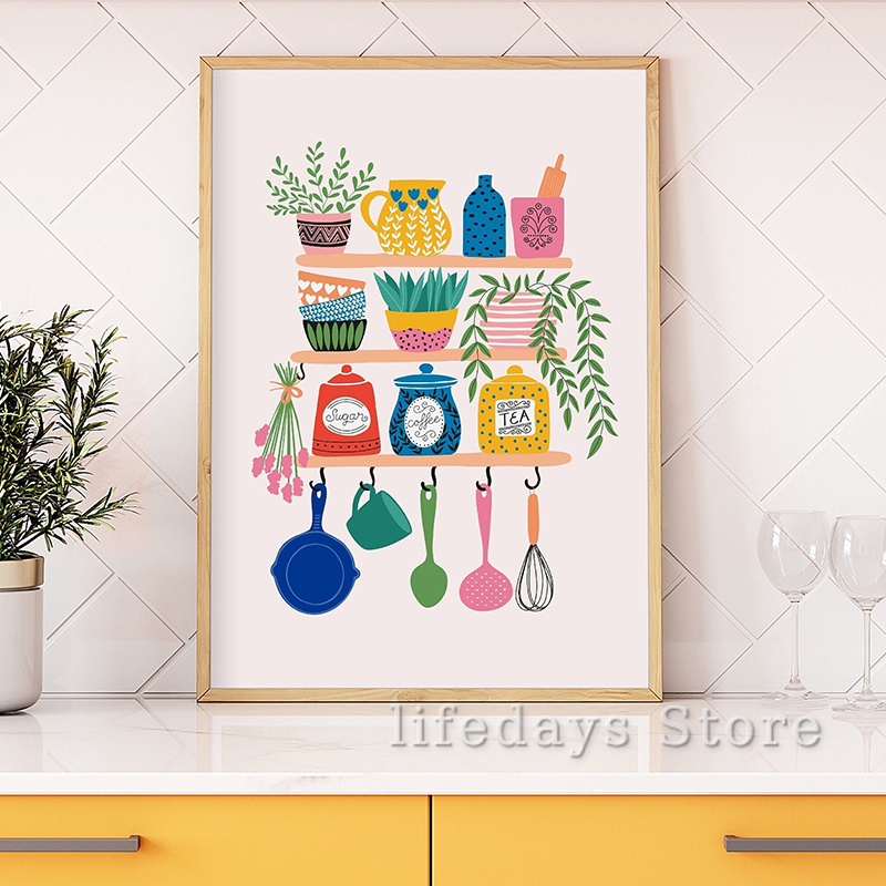 Colourful Kitchen Shelves Post - Coffee Tea Picture recension och pris